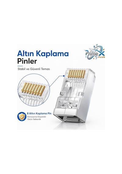 Primex Px-660m6 Cat6 Metal Rj45 Jack Utp Konnektör, 100 Lü Paket Yeni Nesil Ethernet Ağ Kablosu Ucu, Metal Gövdeli Cat6 Rj45 Plug, Network Lan İnternet Kablosu Sonlandırma Konnektörü