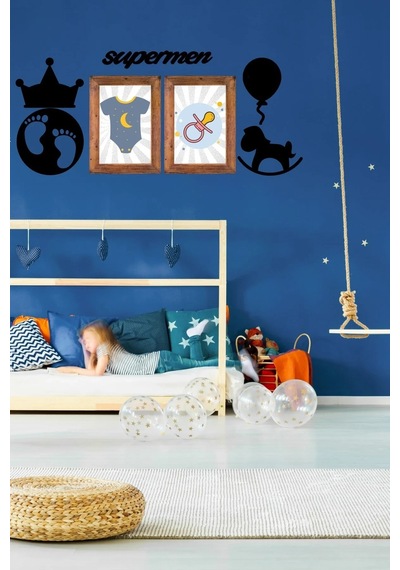 Biishe Deco103 Supermen Dekoratif Duvar Süsü Tablo Aksesuar Ahşap Tasarım Hediye Pano Sticker Seti