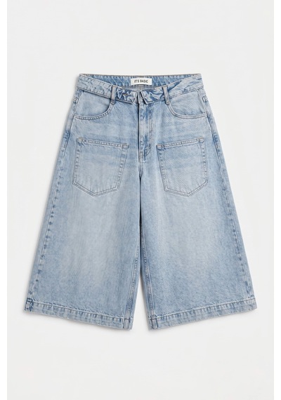 Itsbasic Kadın Mavi 4s6-3 Süper Baggy Fit Kemer Detaylı Maxi Boy Denim Jort