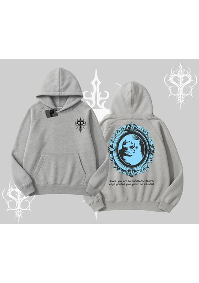 Startmore Çerçeveli Kedi Baskılı Kapşonlu Sweatshirt Gri