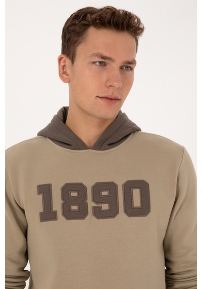 U.S. Polo Assn. Erkek Regular Fit Kapüşonlu Şardonlu Açık Haki Sweatshirt 50316359-VR183