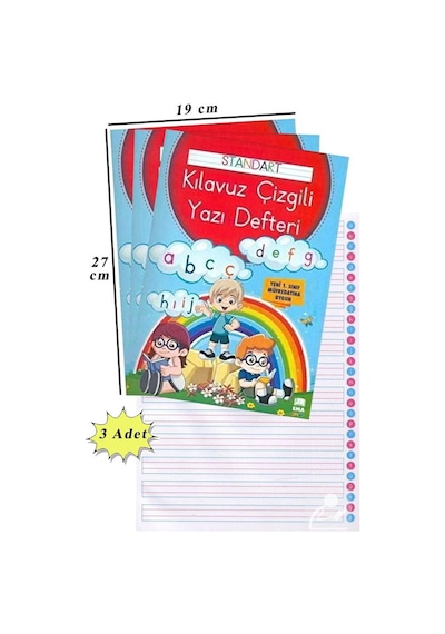 Güzel Yazı Defteri A4 Boy 19x27 CM 24 Yaprak 3 Adet Standart Çizgili Yazı Defteri Dik Temel Harflerle 1. Sınıf