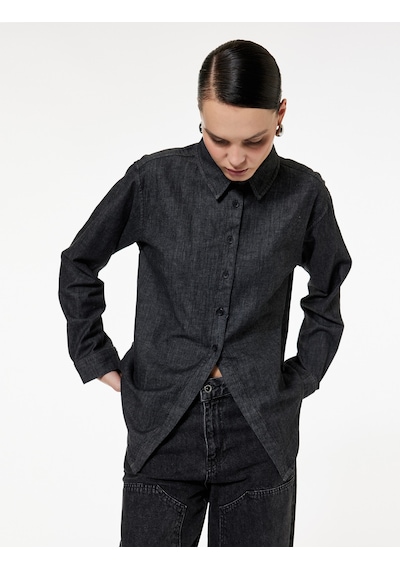 Koton Regular Fit Uzun Kollu Düğmeli Denim Gömlek Gri 6wal60013md Gri