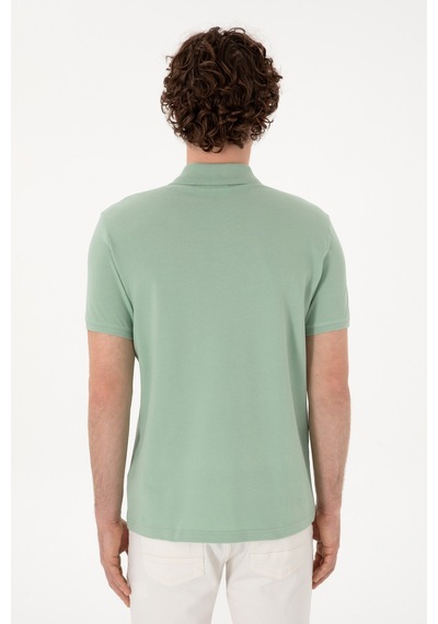 U.S. Polo Assn. Erkek Slim Fit Polo Yaka Su Yeşili Basic Tişört 50297984-VR048