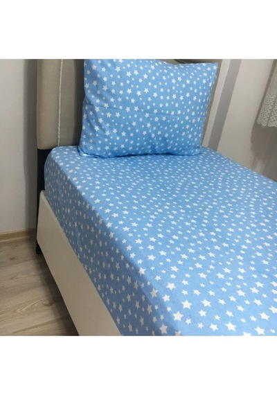 Lionas Tek Kişilik Ranforce Lastikli Çarşaf Takımı Yıldız Desenli Mavi