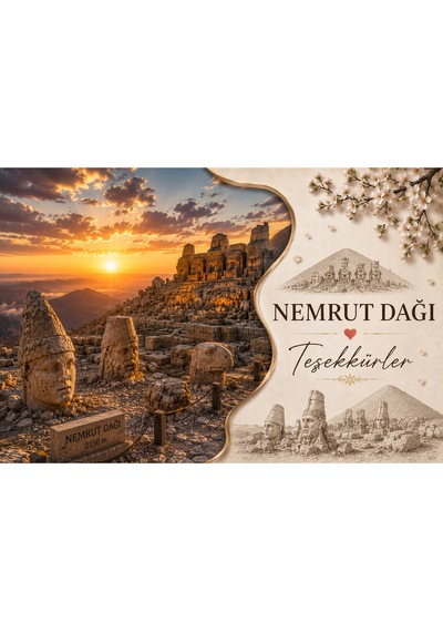 Nemrut Dağı Temalı Teşekkür Kartı 200 Gr Mat Fotoğraf Kağıdı Ultra Gerçekçi Baskı Hediyelik Paket Ve Sipariş Teşekkür Kartı - Bej - 059