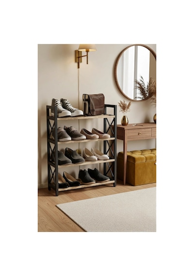 3 Çıtalı 4 Katlı Eko Dekoratif Masif Ahşap Plastik Ayakkabılık Mdf Değildir.mdf Kolay Kırılır Siyah - 846334789 Siyah