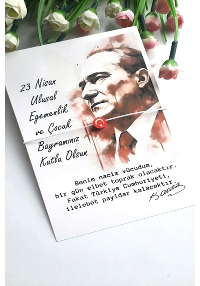 10 Adet Atatürk Kırmızı Silüet Kartlı Türk Bayraklı Bileklik Çok Renkli