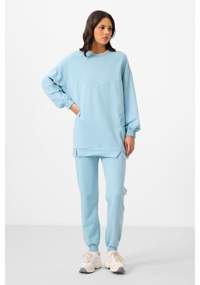 Açık Mavi O Yaka Basic Oversize Kadın Eşofman Tunik Takım - 95347 Açık Mavi