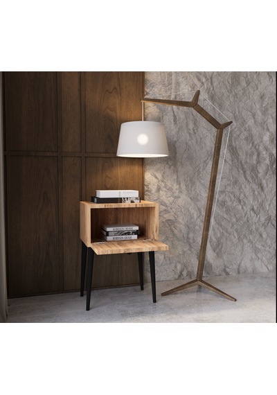 Enwood Canopus Mdf Safir Meşe Ahşap Ayaklı Tek Kapaklı Komodin