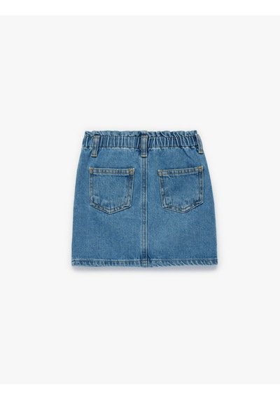 Koton Pamuklu Kelebek Desenli A Kesim Cepli Mini Denim Etek Orta İndigo 6smg70002ad İndigo