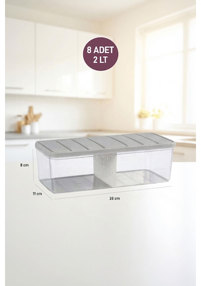 Selka Home 8 Adet 2 Lt. Nora Bölmeli  Organizer Buzdolabı Buzluk Düzenleyici Saklama Kabı