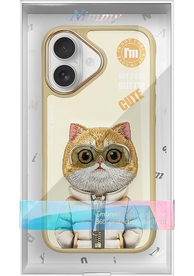 Apple Uyumlu iPhone 16 3d Kedili Telefon Kılıfı Gerçek Nakış İşlemeli Fermuarlı Mont Ve Gözlük Detay 2.0 Şeffaf