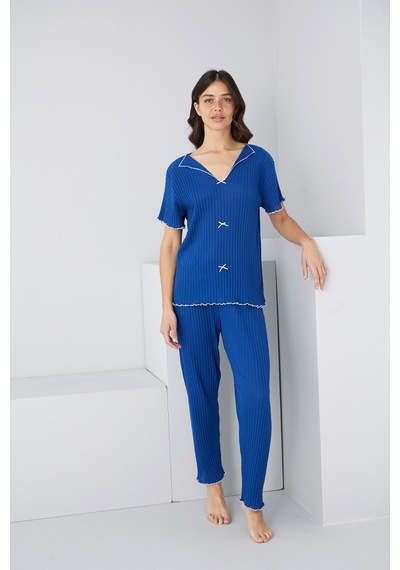 Siyah İnci Mevsimlik İnce Fiyonklu Pijama Takım7879 Saks