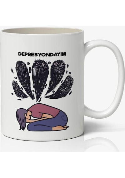 Depresyondayım Baskılı Kupa Bardak Kahve Kupa Bardak
