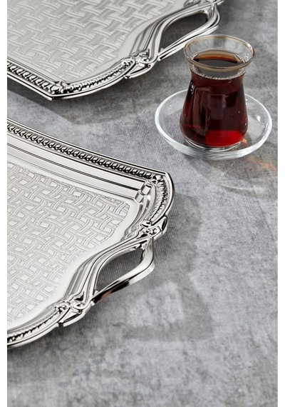 Cooker 2'li Evenia Metal Dikdörtgen Gümüş Sunum Tepsisi 49x30 Cm Ve 37x23 Cm Ckr3568 Diğer
