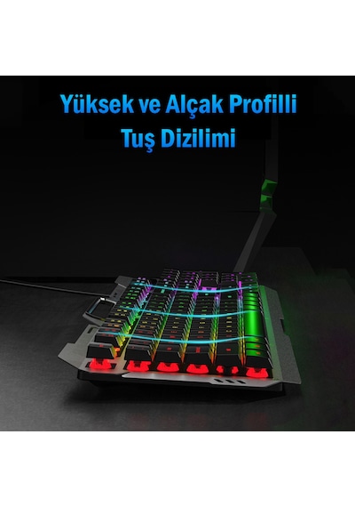 Aula F2023 Gaming Türkçe Q Rainbow Membran 2400dpl Oyuncu Klavye Mouse Set Optik