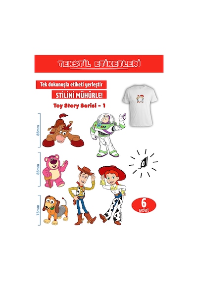 Ütü İle Yapışan Kıyafet Etiketi Toy Story Model-1 6lı Set Karışık