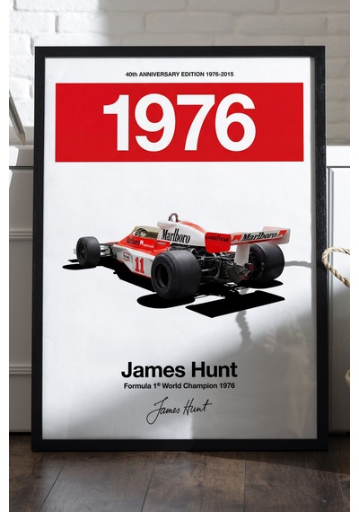 James Hunt 1976 Siyah Ahşap Çerçeveli Poster, Dekoratif Formula 1 Duvar Tablosu