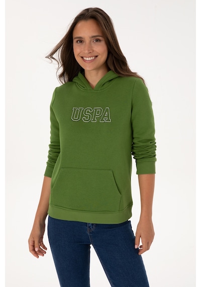U.S. Polo Assn. Kadın Yeşil Şardonlu Kapüşonlu Basic Sweatshirt 50313566-VR054