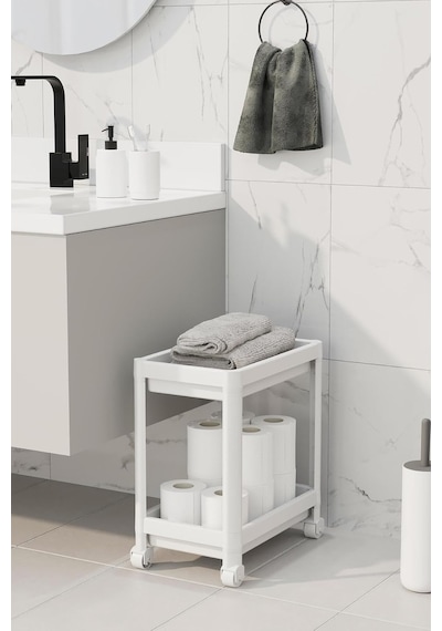 Tekerlekli 2 Katlı Raf Organizer, Beyaz Muk-02-mjb03-b