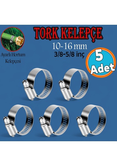Tr 5 Adet Hortum Kelepçesi Tork Ayarlı 10x16 Mm Paslanmaz Çelik Boru Metal Kelepçe Ayarlanabilir Klips