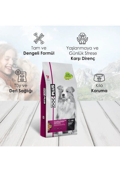 DogPlus Düşük Tahıllı Hipoalerjenik Kuzu Etli Pirinçli Yüksek Enerjili Yetişkin Köpek Maması 15 KG
