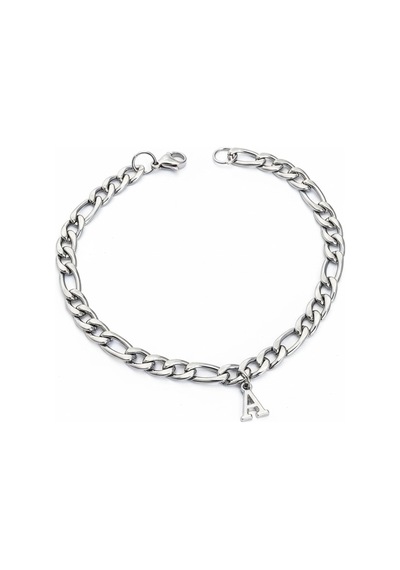 Kişiye Özel Harfli Figaro Unisex Çelik Bileklik Sevgiliye Eşe Hediye Ack06ht Metalik