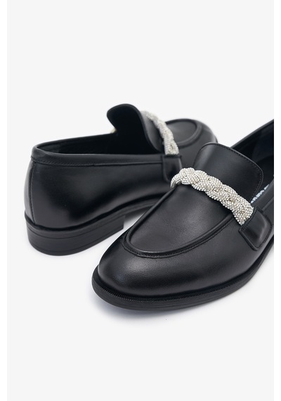 Louis Cardy Jewel Siyah Deri Kadın Taşlı Loafer