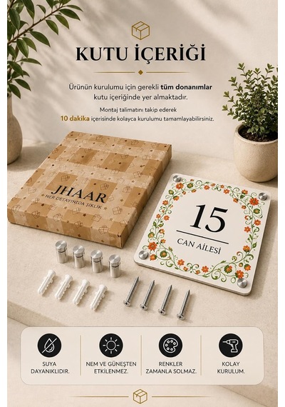 Kişiye Özel Pleksi Kapı İsimliği Modern &amp Lüks Uv Baskılı Dekoratif Kapı Numarası- Renkli Çiçekli, J Genel