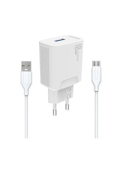 18w Şarj Adaptörü + 3.0a Hızlı Şarj Micro Usb Kablo Beyaz Kdr-40m Yerli Üretim 18w+micro Usb Kablo