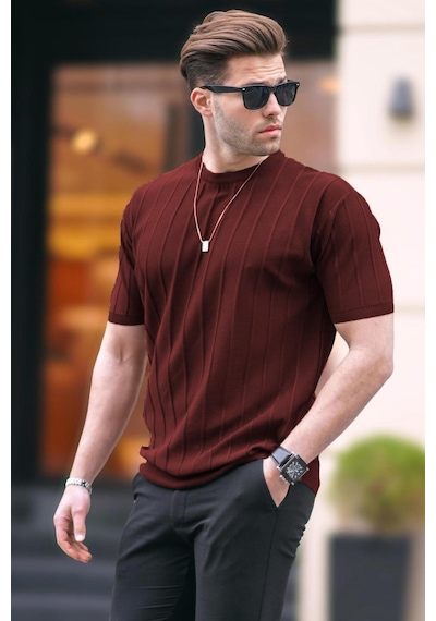 Madmext Erkek Bordo Tişört 5684 Bordo