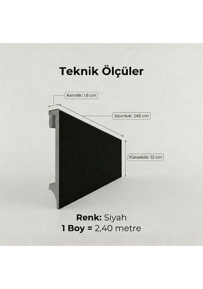 Espumo Kompozit Süpürgelik 12 cm Siyah | Suya Dayanıklı Parke Duvar Süpürgelik 2,40 m ESP506