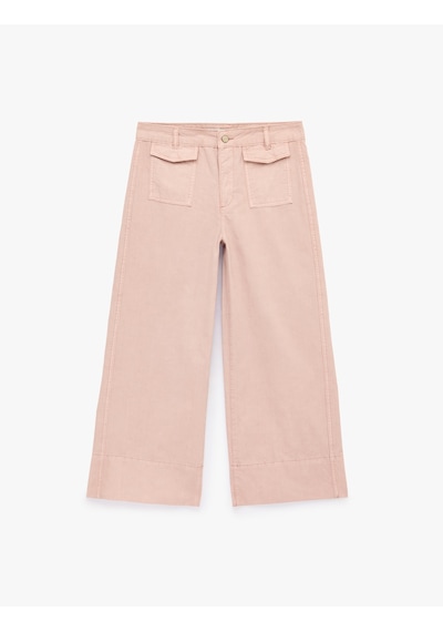 Koton Pamuklu Düğmeli Normal Bel Cep Detaylı Bol Paça Pantolon - Culotte Jeans Pembe 7wal40022mw Gül