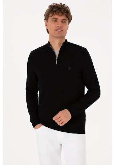 U.S. Polo Assn. Erkek Slim Fit Yarım Fermuarlı Siyah Basic Kazak 50313695-VR046 U.S. Polo Assn. Erkek Slim Fit Yarım Fermuarlı Siyah Basic Kazak 50313695-VR046