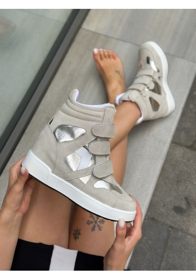 Erva'nın Butiği Gri Süet İsabe Gizli Topuk Dolgu Topuk 7 Cm Boy Uzatan Sneakers-6413