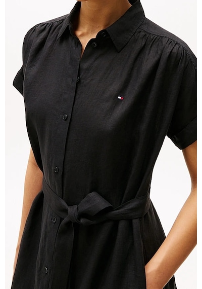 Tommy Hilfiger Kadın Ess Linen Midi Elbise - Siyah Triple Black