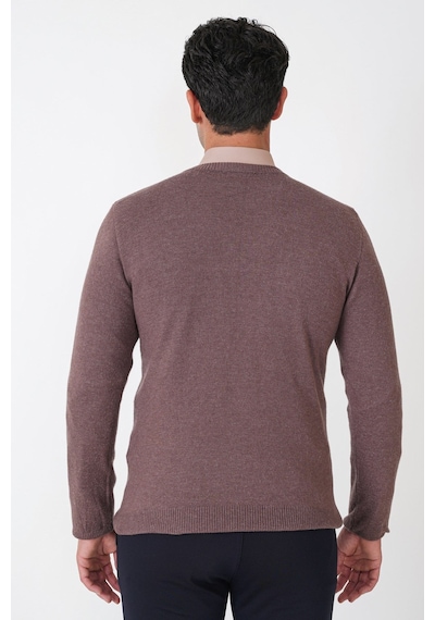 Slim Fit Ribanalı Düz Sütlü Kahve Yünlü Bisiklet Yaka Triko Kazak Tr 900 Slim Fit Ribanalı Düz Sütlü Kahve Yünlü Bisiklet Yaka Triko Kazak Tr 900