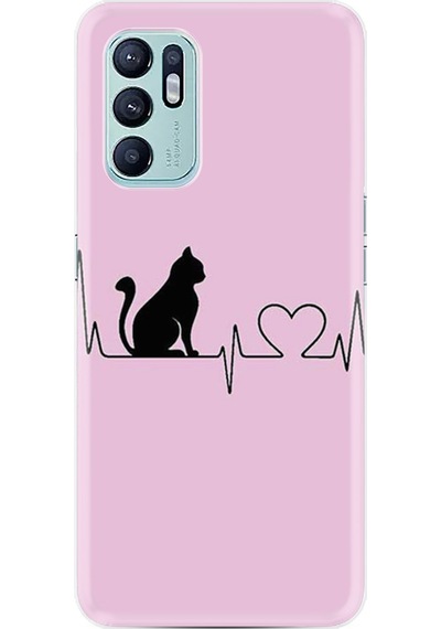 Oppo Reno 6 Kılıf Resimli Desenli Baskılı Silikon Pink Cat Heart 1303