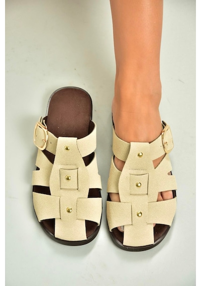Fox Shoes U458334202 Bej Süet Önü Kapalı Kadın Terlik Bej-süet