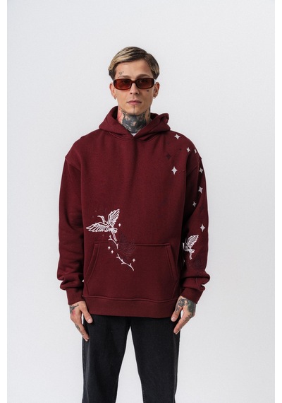 Respire Erkek No Perch Nakışlı Kapüşonlu Oversize Hoodie Bordo