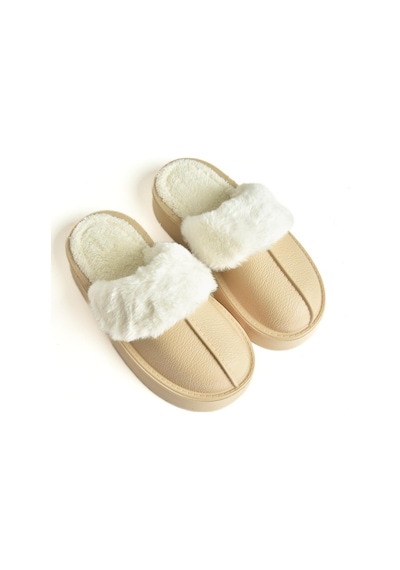 Fox Shoes T918264209 Bej İçi Peluş Kadın Terlik Bej