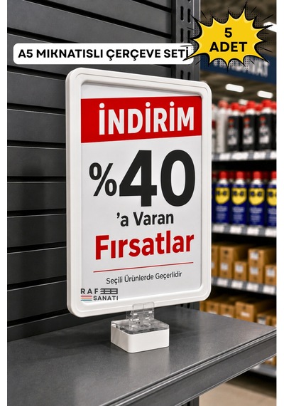 5 Adet - A5 Mıknatıs Tutuculu Fiyatlık Etiketlik Dikey Yatay Ve Bilgilendirme Çerçevesi Beyaz 1
