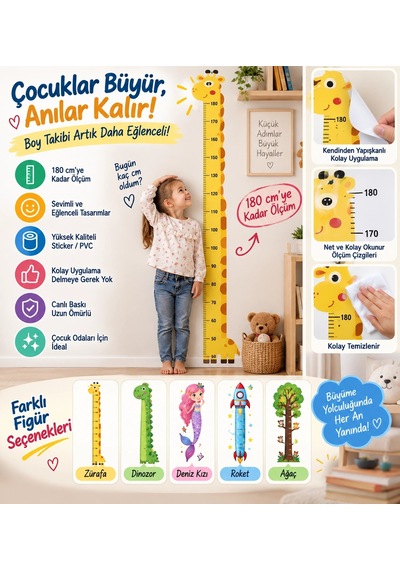 Cazibiz Sevimli Figürlü Çocuk Boy Ölçer Stickeri-180 Cm-435243