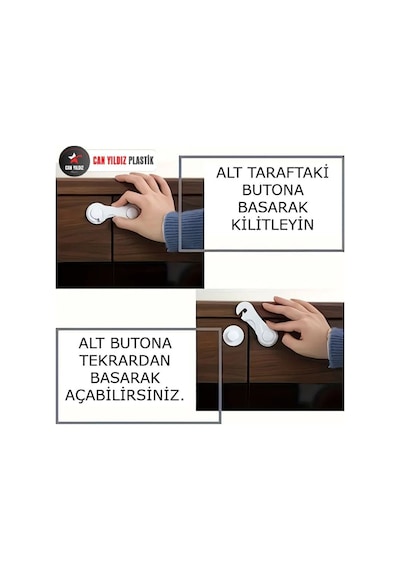 6 Adet Mandallı Dolap ve Çekmece Çok Amaçlı Çocuk Bebek Güvenlik Kilit Emniyet Beyaz Beyaz