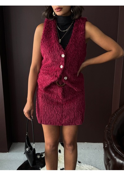 Verymoda Vintage Tarz Tüylü Kadın Yelek Vmf1985 Bordo