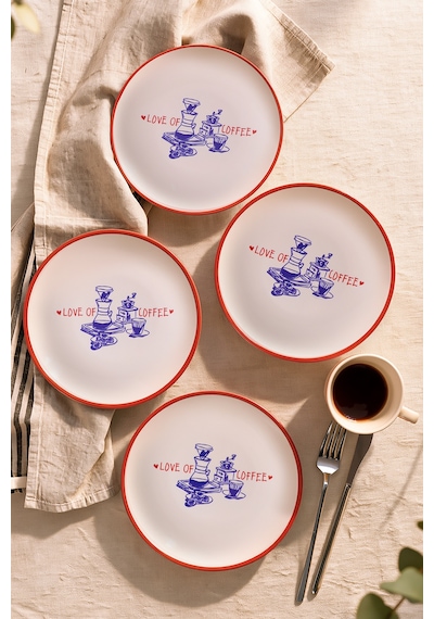 Keramika Love Of Coffee Pasta Tabağı 20 Cm 4 Adet 23455 Çok Renkli