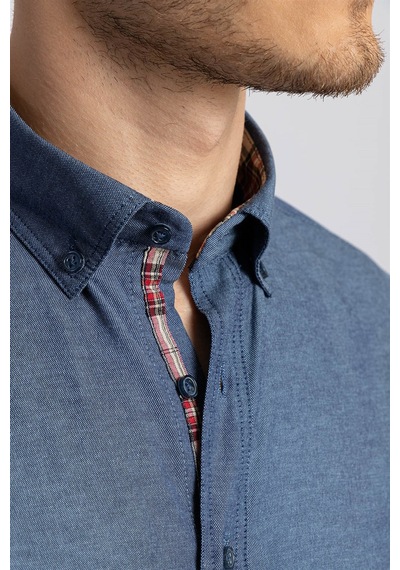 Tudors Slim Fit Dar Kesim Uzun Kol Poplin Oxford Erkek Gömlek-12622 Lacivert