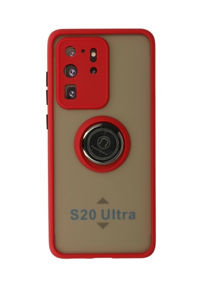 Newface - 74 - Samsung Galaxy S20 Ultra Kılıf Montreal Yüzüklü Silikon Kapak - Kmrsfres - - Kırmızı