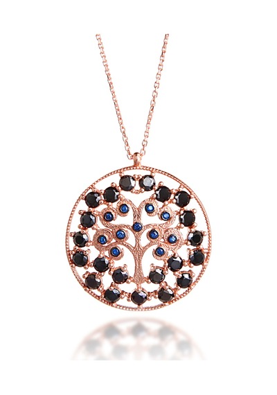 Kuyumcudukkani Siyah Zirkon Taşlı Daire İçinde Hayat Ağacı Kolye-20190-r-blk Rose Gold